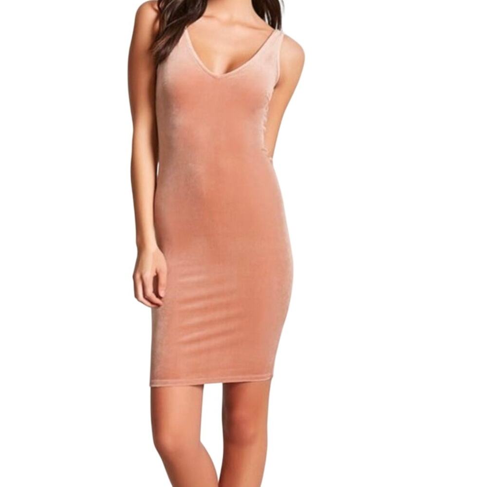 Peach Pink Velvet Bodycon Sleeveless Mini Dress Soft Stretch Whimsigoth M